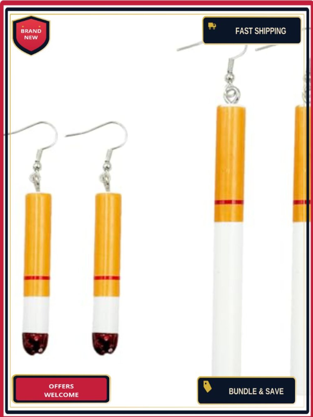 Funny Cigarette Butt Dangle Earrings Acrylic Asymmetrical 2 Pairs